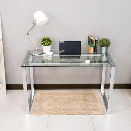 Plated Square Tube Tempered Glass Desk - Plated Square Tube Tempered Glass Desk
